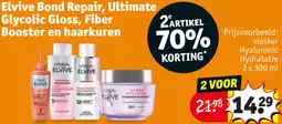 Kruidvat Elvive Bond Repair, Ultimate Glycolic Gloss, Fiber Booster en haarkuren aanbieding