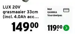 GAMMA LUX 20V grasmaaier 33cm (incl. 4.0Ah accu + lader) aanbieding