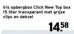 GAMMA Iris opbergbox Click New Top box 15 liter transparant met grijze clips en deksel aanbieding
