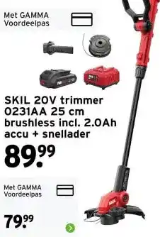GAMMA SKIL 20V trimmer 0231AA 25 cm brushless incl. 2.0Ah accu + snellader aanbieding