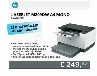 ITPRODEALS HP Laserjet M209DW A4 Mono 6GW62F#B19 Printer aanbieding