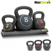 Bol.com MaxxSport PVC Kettle Bell - set van 3 Kettlebell - Kettlebells - Ketllebell set - 2 - 4 - 8 kg aanbieding