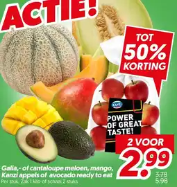 Dekamarkt Galia of cantaloupe meloen, mango, kanzi appels of avocado ready to eat aanbieding