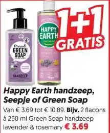 Dekamarkt Happy earth handzeep, seepje of green soap aanbieding