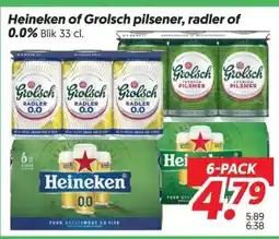 Dekamarkt Heineken of Grolsch pilsener, radler of 0.0% aanbieding