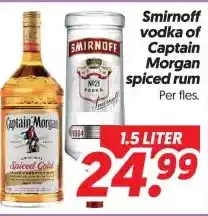 Dekamarkt Smirnoff vodka of captain morgan spiced rum aanbieding