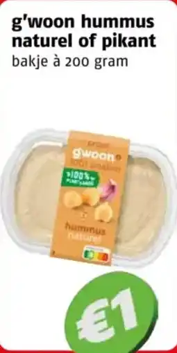 Poiesz G'woon hummus naturel of pikant aanbieding