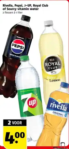 Poiesz Rivella, pepsi, 7-up, royal club of sourcy vitamin water aanbieding