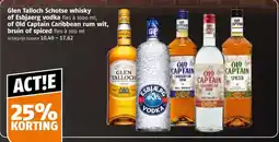 Poiesz Glen talloch schotse whisky of esbjaerg vodka of old captain caribbean rum wit , bruin of spiced aanbieding
