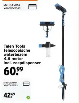 GAMMA Talen Tools telescopische waterbezem 4.6 meter incl. zeepdispenser aanbieding