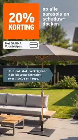 GAMMA op alle parasols en schaduw- doeken aanbieding