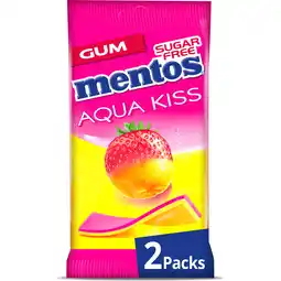 Jumbo Mentos Gum Aqua Kiss Aardbei Mandarijn Suikervrij 2-pack aanbieding