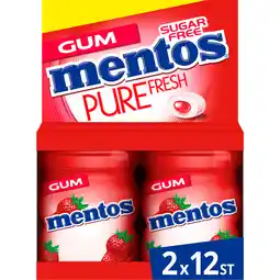 Jumbo Mentos Gum Pure Fresh Aardbei Suikervrij Mini Pot 2x12 stuks aanbieding