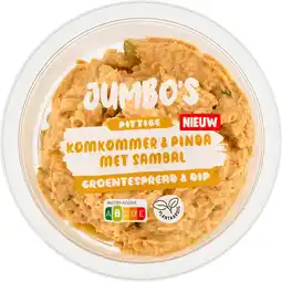 Jumbo Jumbo's Groentespread & Dip Pittige Komkommer & Pinda met Sambal 150 g aanbieding