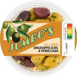 Jumbo Jumbo's Olijven Sinaasappelschil & Venkelzaad 130 g aanbieding