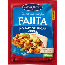 Jumbo Santa Maria Fajita Kruidenmix geen zout toegevoegd 25 g aanbieding