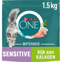 Jumbo Purina ONE Sensitive Rijk aan Kalkoen kattenvoer 1,5 kg aanbieding