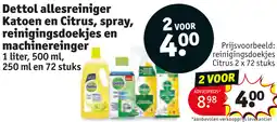 Kruidvat Dettol allesreiniger Katoen en Citrus, spray, reinigingsdoekjes en machinereinger aanbieding