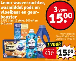 Kruidvat Lenor wasverzachter, wasmiddel pods en vloeibaar en geurbooster aanbieding