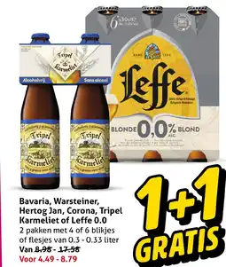 Hoogvliet Bavaria, warsteiner, hertog jan, corona, tripel karmeliet of leffe 0.0 aanbieding