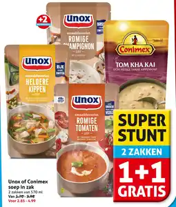 Hoogvliet Unox of Conimex soep in zak aanbieding