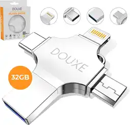 Bol.com USB Stick 32GB - Flashdrive voor iPhone / iOS / Android 32GB - Flash Drive 4 In 1 - Douxe T03 aanbieding