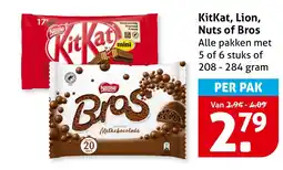 Hoogvliet Kitkat, lion, nuts of bros aanbieding
