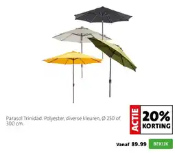 Intratuin Parasol Trinidad. Polyester, diverse kleuren, Ø 250 of 300 cm. aanbieding
