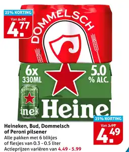 Hoogvliet Heineken, bud, dommelsch of peroni pilsener aanbieding