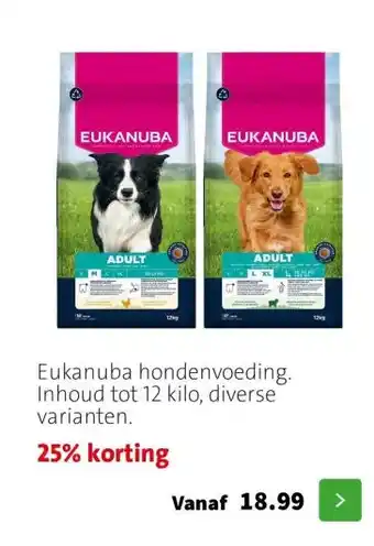 Eukanuba hondenvoeding. Inhoud tot 12 kilo, diverse varianten.