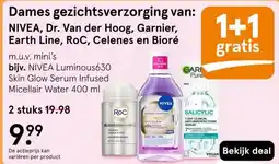Etos gezichtsverzorging van: NIVEA, Dr. Van der Hoog, Garnier, Earth Line, RoC, Celenes en Bioré aanbieding