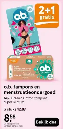 Etos o.b. tampons en menstruatieondergoed aanbieding