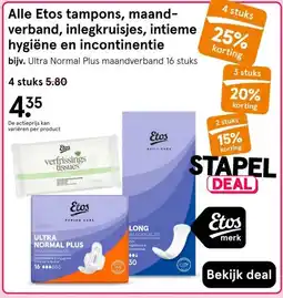 Etos Alle Etos tampons, maand- verband, inlegkruisjes, intieme hygiëne en incontinentie aanbieding