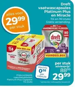 Trekpleister Dreft vaatwascapsules Platinum Plus en Miracle aanbieding