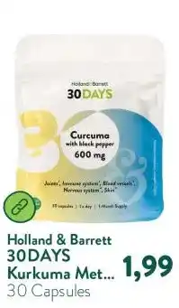 Holland & Barrett 30DAYS Kurkuma Met Zwarte Peper 600mg aanbieding