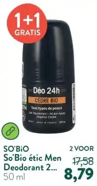 Holland & Barrett So'Bio étic Men Deodorant 24h Roller Ceder aanbieding