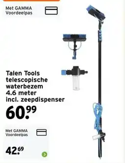 GAMMA Talen Tools telescopische waterbezem 4.6 meter incl. zeepdispenser aanbieding