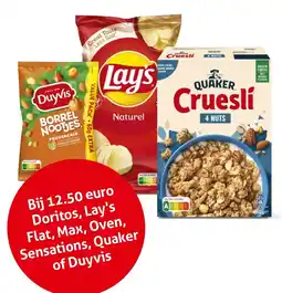 Hoogvliet Doritos, lay's flat, max, oven, sensations, quaker of duyvis aanbieding