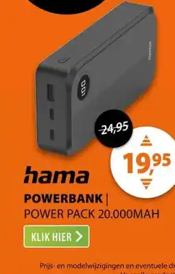 Expert Hama Power Pack 20.000mAh 3 Uitgangen: 2X USB-C 1X USB-A Zwart aanbieding