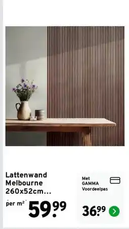 GAMMA Lattenwand Melbourne 260x52cm walnoot, dikte 9,7 mm 2 stuks aanbieding