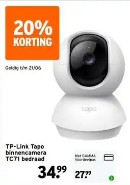 GAMMA TP-Link Tapo binnencamera TC71 bedraad aanbieding