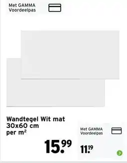 GAMMA Wandtegel Wit mat 30x60 cm aanbieding