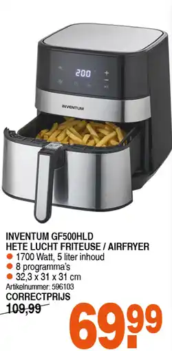 Correct INVENTUM GF500HLD HETE LUCHT FRITEUSE / AIRFRYER aanbieding