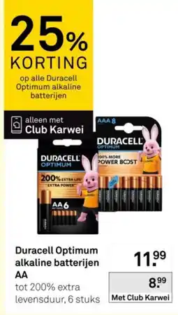 Karwei Duracell optimum alkaline batterijen AA aanbieding