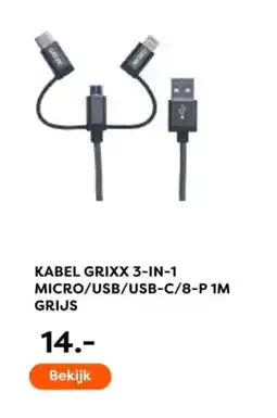 The Read Shop Kabel Grixx 3-in-1 micro/USB/USB-C/8-P 1M aanbieding