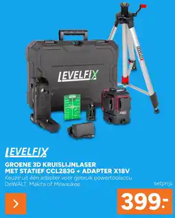 BOUWMAAT LevelFix Groene 3D Kruislijnlazer met Statief CCL283G + Adapter X18V aanbieding