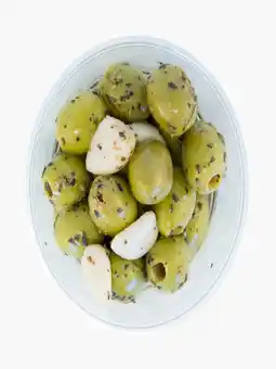 Flink Groene Olijven met knoflook aanbieding