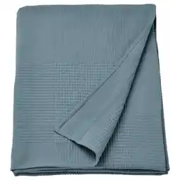 IKEA Blauwe katoenen indira sprei, getextureerd, opgevouwen, voor tweepersoonsbedden aanbieding