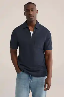 Wehkamp WE Fashion regular polo met textuur donkerblauw aanbieding