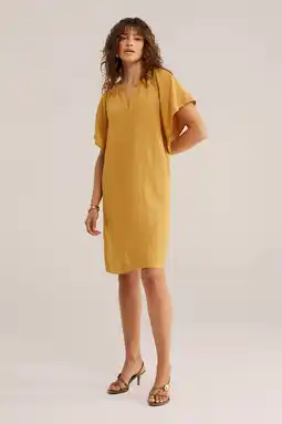 Wehkamp WE Fashion zomerjurk oker met linnen aanbieding
